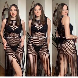 Zara macrame knit fringed  dress coverup